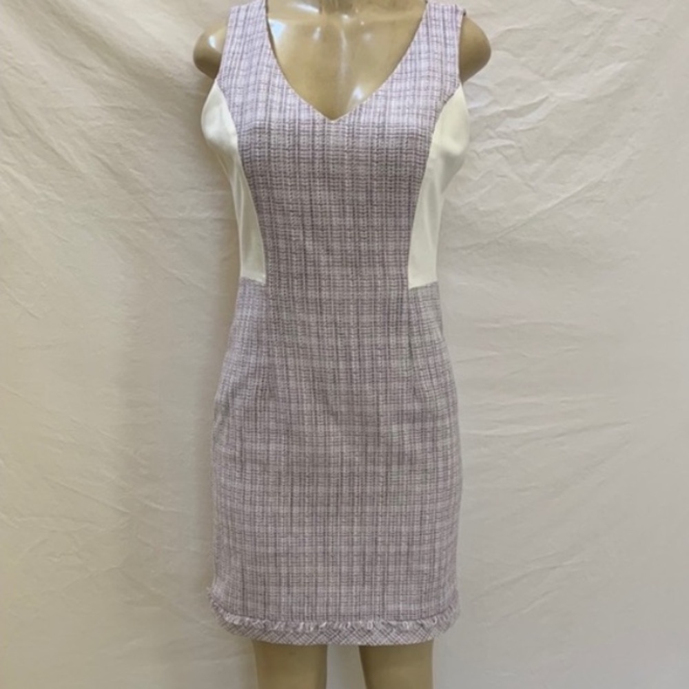 WHITE HOUSE BLACK MARKET LILAC AND OFF WHITE TWEED DRESS